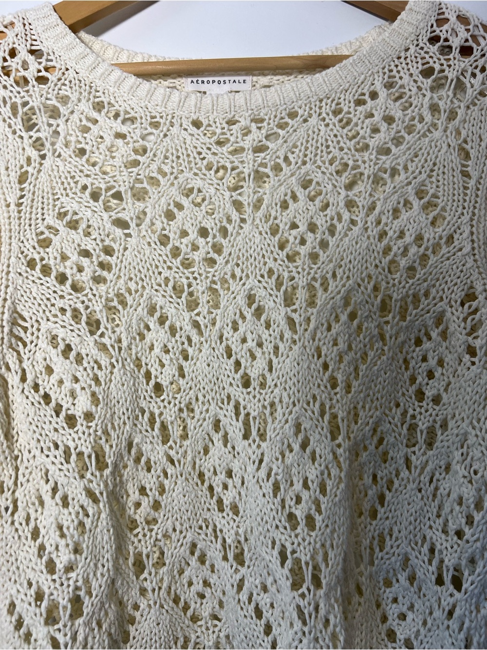 Aeropostale Cream Openwork Crochet Pullover Knit Sweater Boho Beachy Festival - Picture 8 of 14